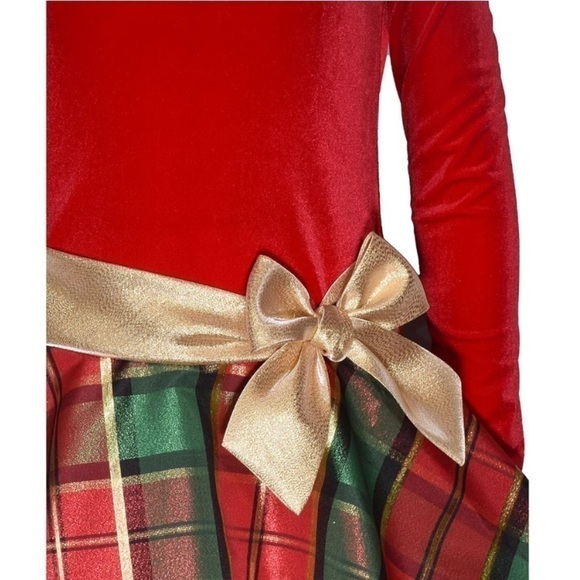 BONNIE JEAN Big Girls Long Sleeve Velvet Bodice
Plaid Sparkle Skirt Dress 4/4T - Picture 2 of 9